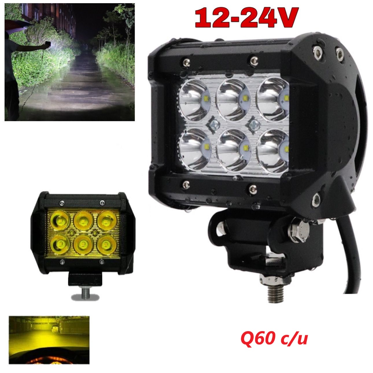 3X2 6LED 18W BLANCO/AMARILLO 12-24V