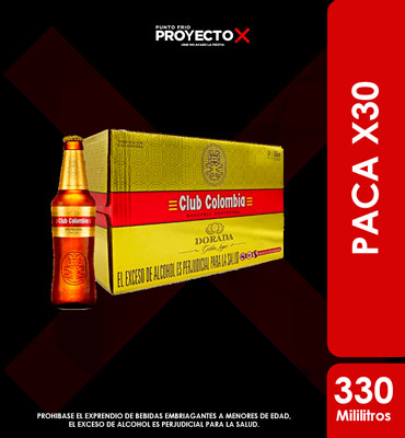 PACA CLUB COLOMBIA DORADA BOTELLA 330ML X30UNDS