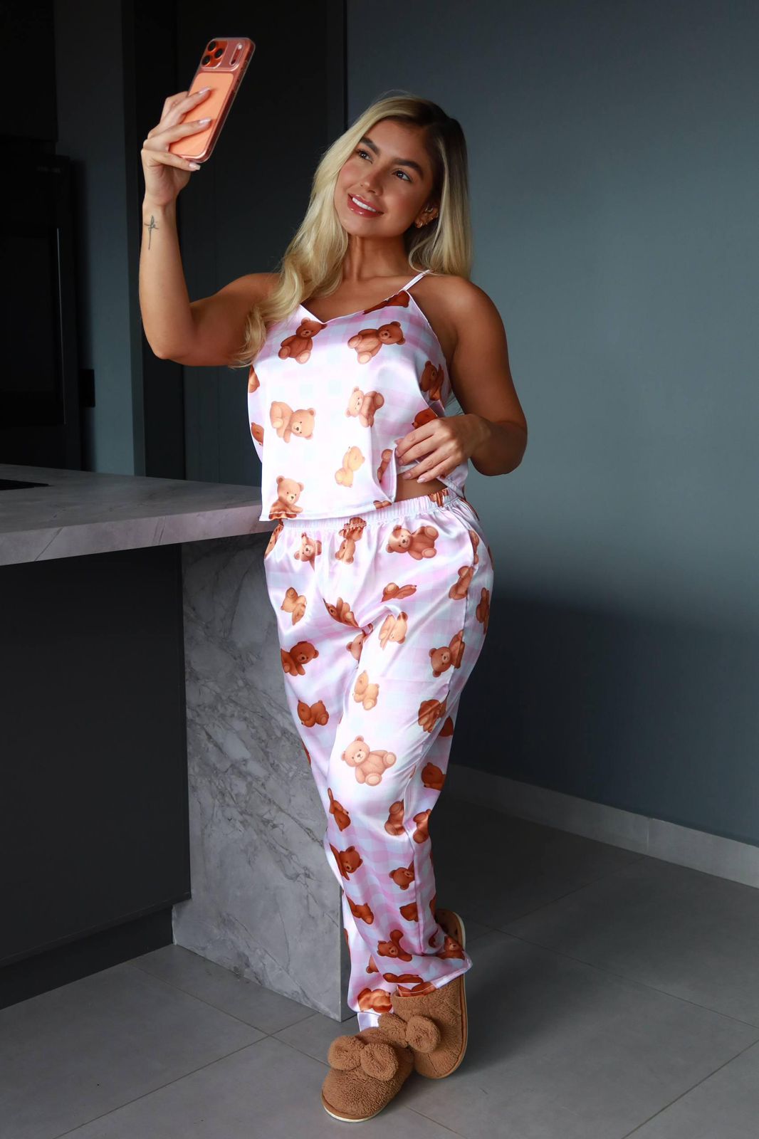 PIJAMA SATIN PANTALON BL TIRAS OSOS 18015
