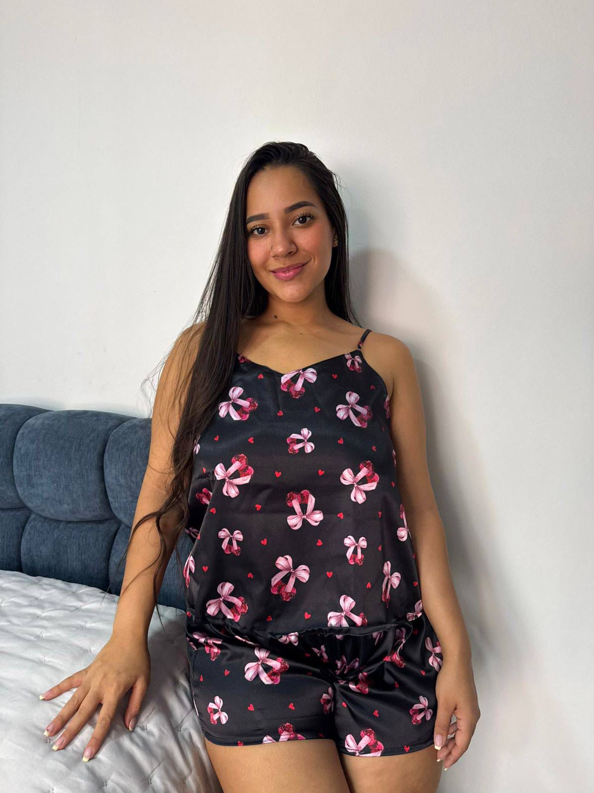 PIJAMA SATIN SHORT BL TIRAS MOÑOS 11413