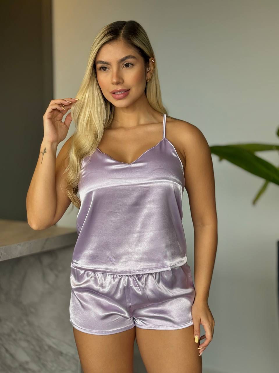 PIJAMA SATIN SHORT BL TIRAS UNICOLOR 11410