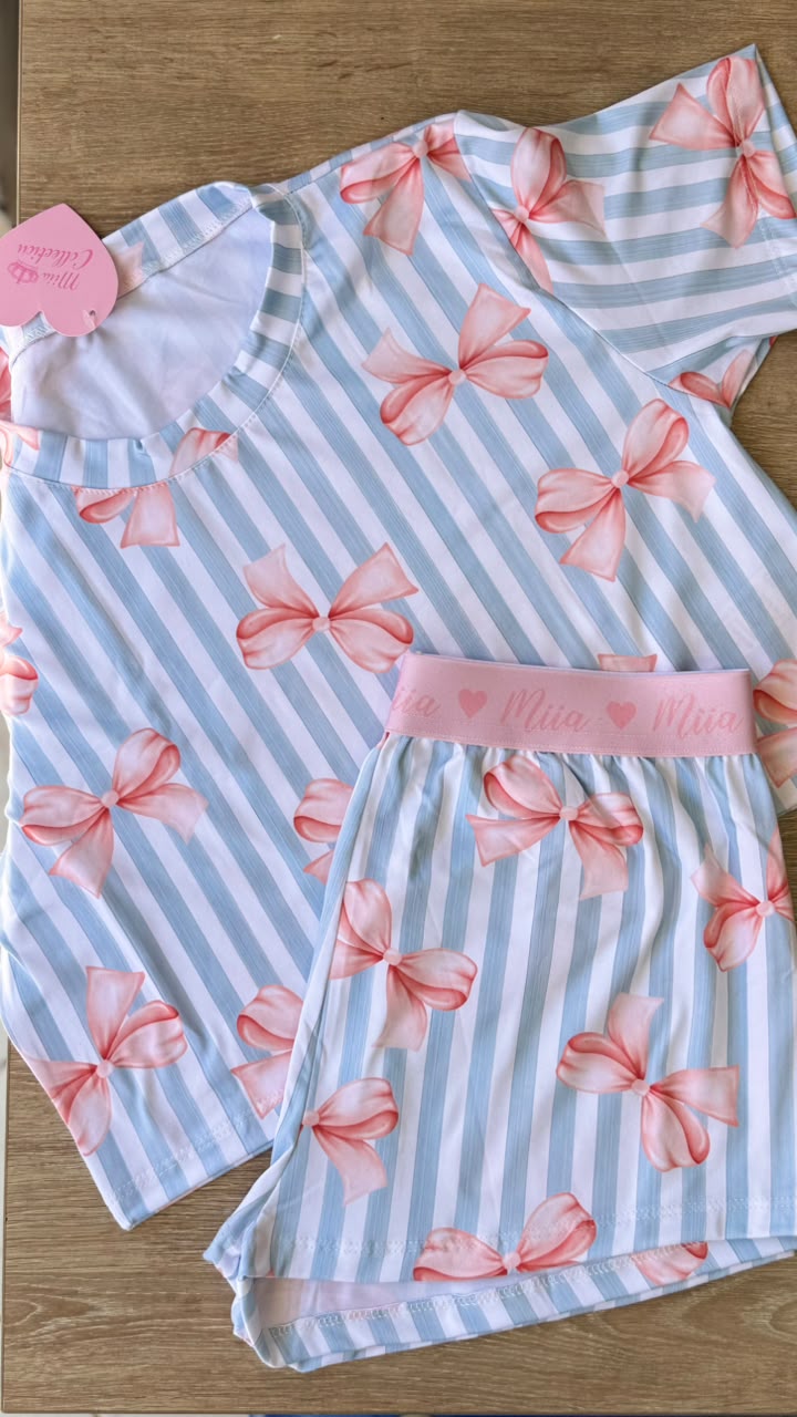 PIJAMA SHORT Y CAMISETA RAYA MOÑOS MIIA AZUL 627