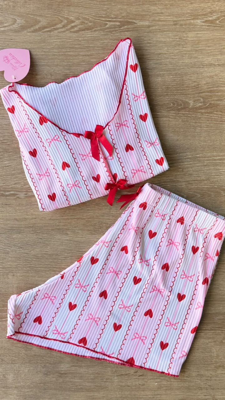 PIJAMA SHORT Y CAMISETA RIB RAYAS CORAZONES MIIA 633