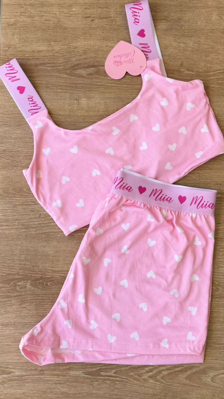 PIJAMA SHORT Y TOP CORAZONES ROSADOS MIIA 326