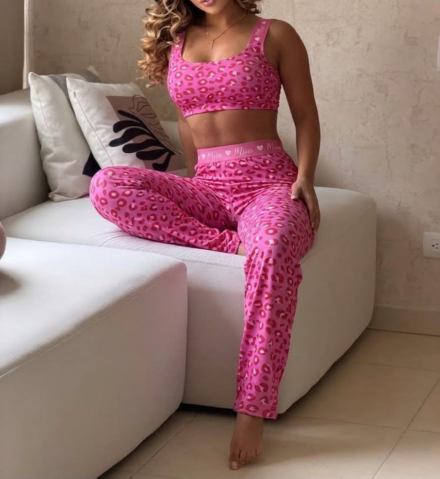 PIJAMA PANTALON TOP ANIMAL PRINT PIEL DURAZNO MIIA 796