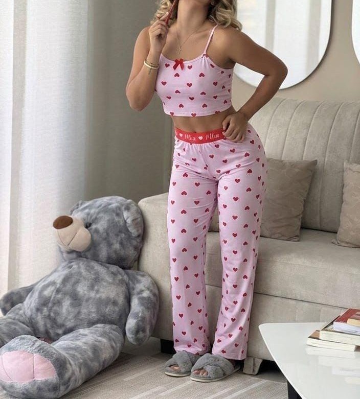 PIJAMA PANTALON TOP CORAZONES RIB MIIA 806
