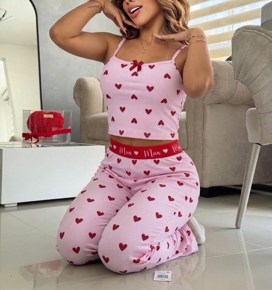 PIJAMA PANTALON TOP CORAZONES RIB MIIA 806-1