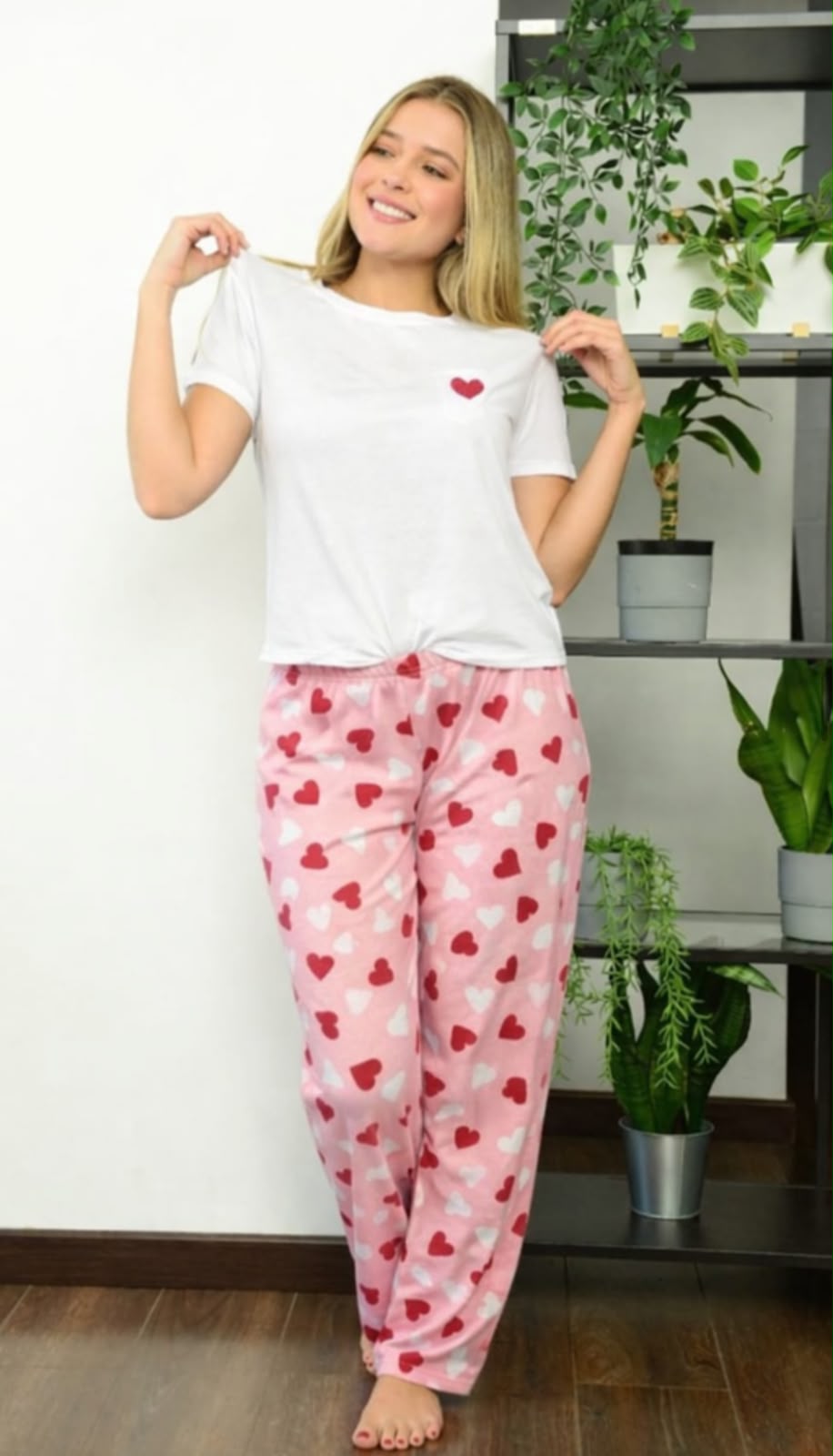 PIJAMA PANTALON CORAZONES ROSA DF2311