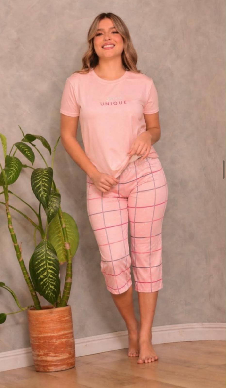 PIJAMA CAPRI CUADROS ROSA DF2313
