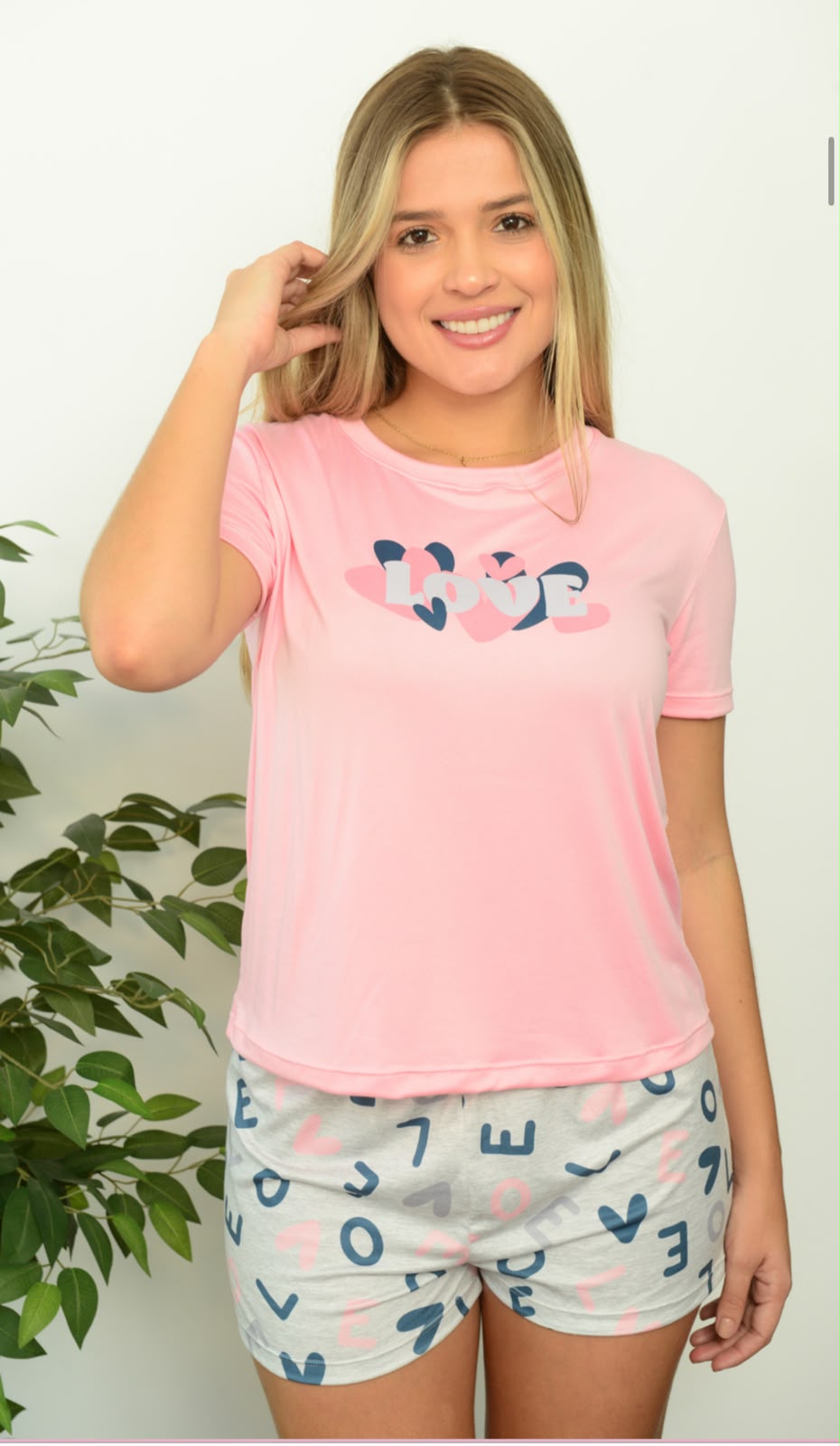 PIJAMA SHORT MANGA ROSA LOVE DF2299