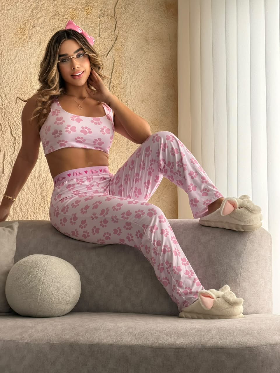 PIJAMA PANTALON TOP HUELLAS ROSADAS 867