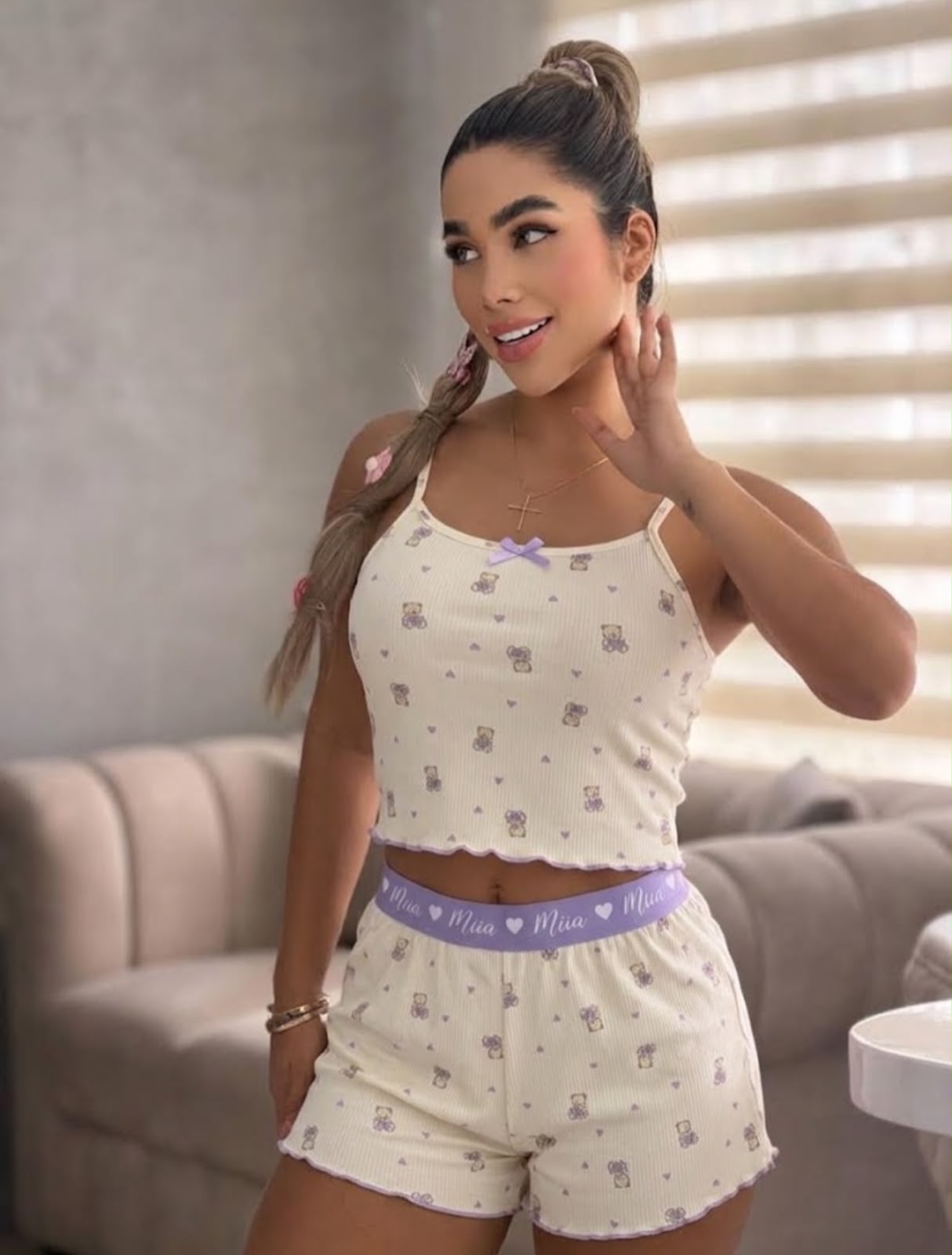 PIJAMA SHORT TOP RIB BEIGE OSOS D895