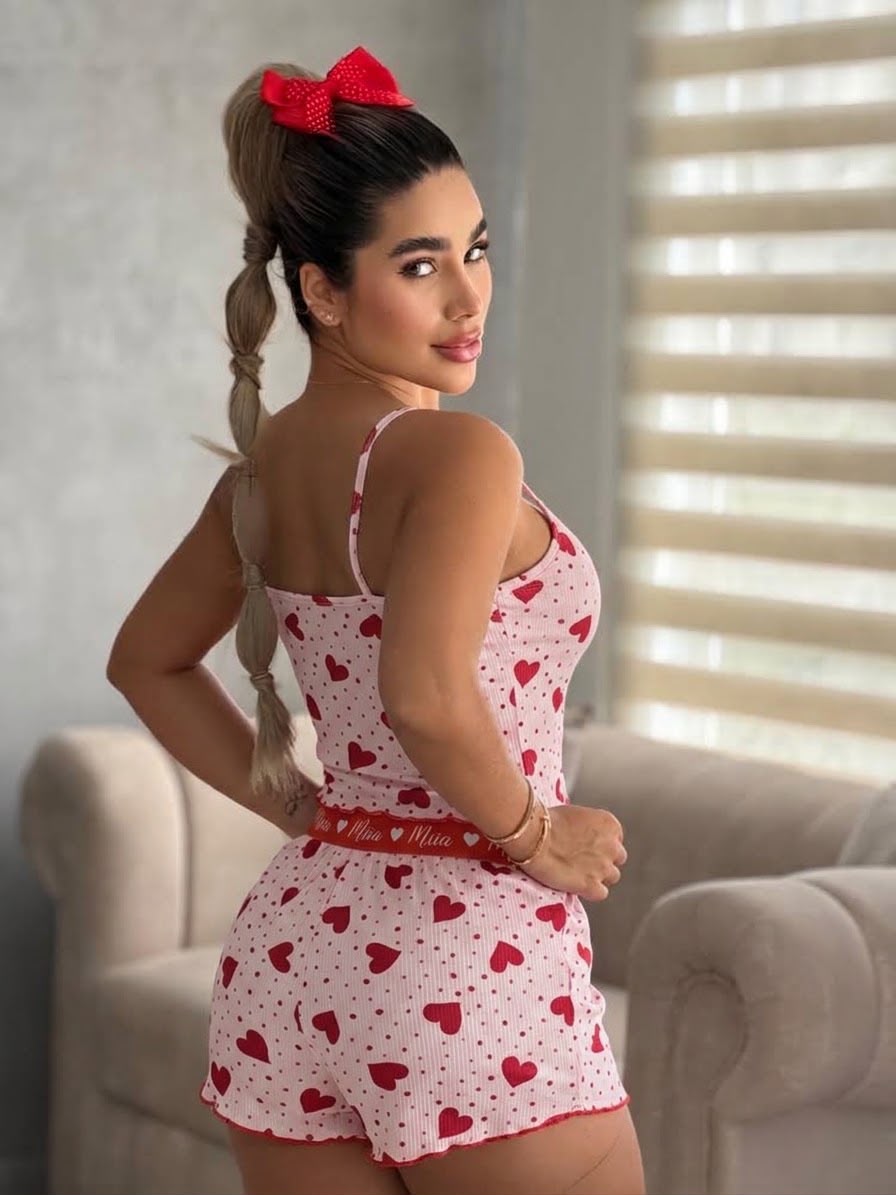 PIJAMA SHORT TOP RIB ROSADO CORAZONES D896
