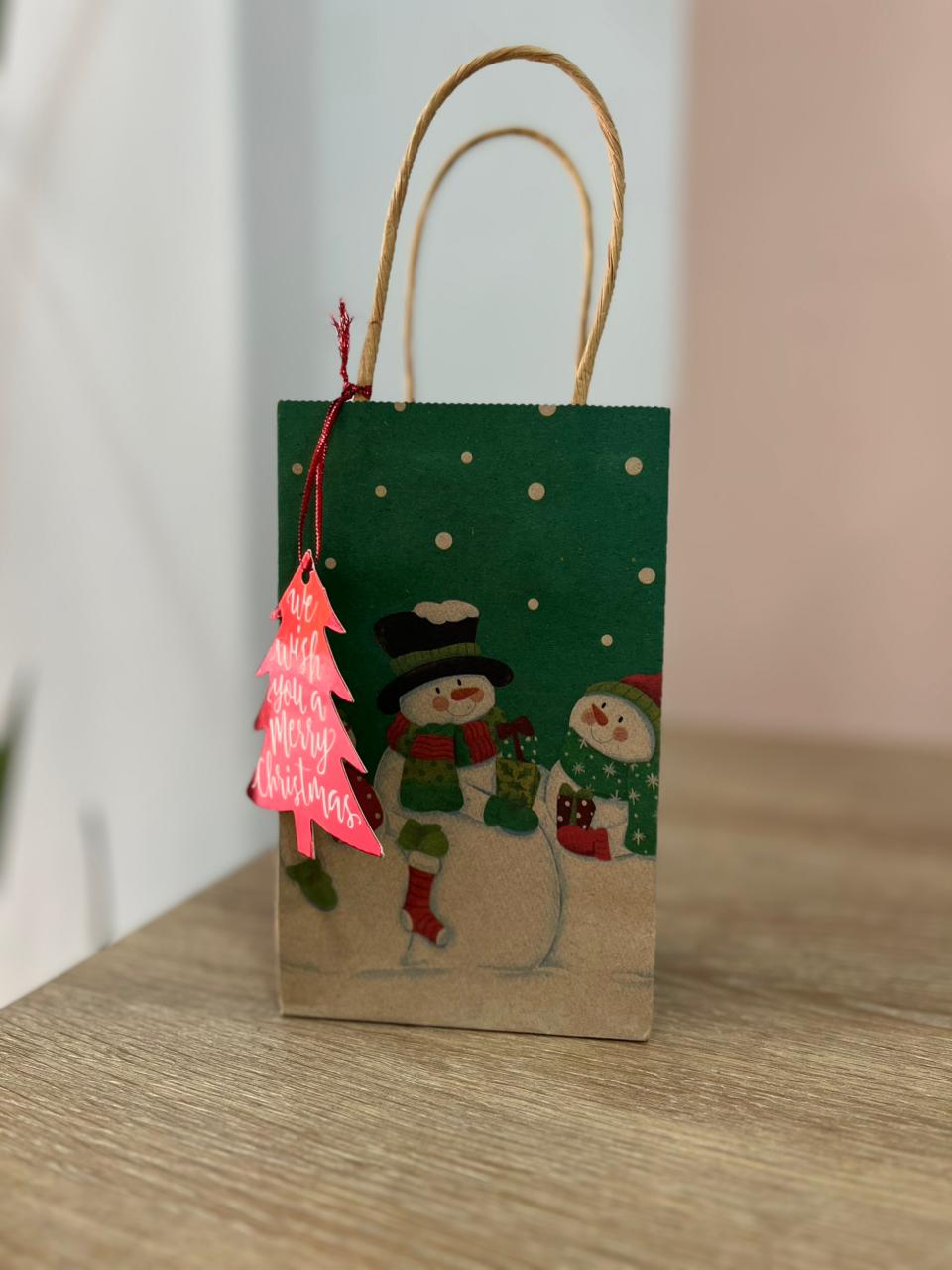 BOLSA NAVIDAD MINI CON TARJETA MUÑECO DE NIEVA