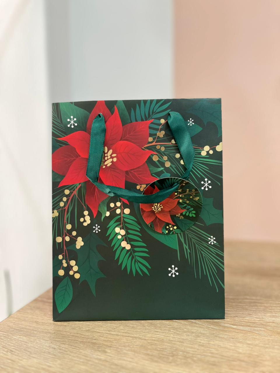 BOLSA NAVIDAD PEQUEÑA FLORES ROJAS
