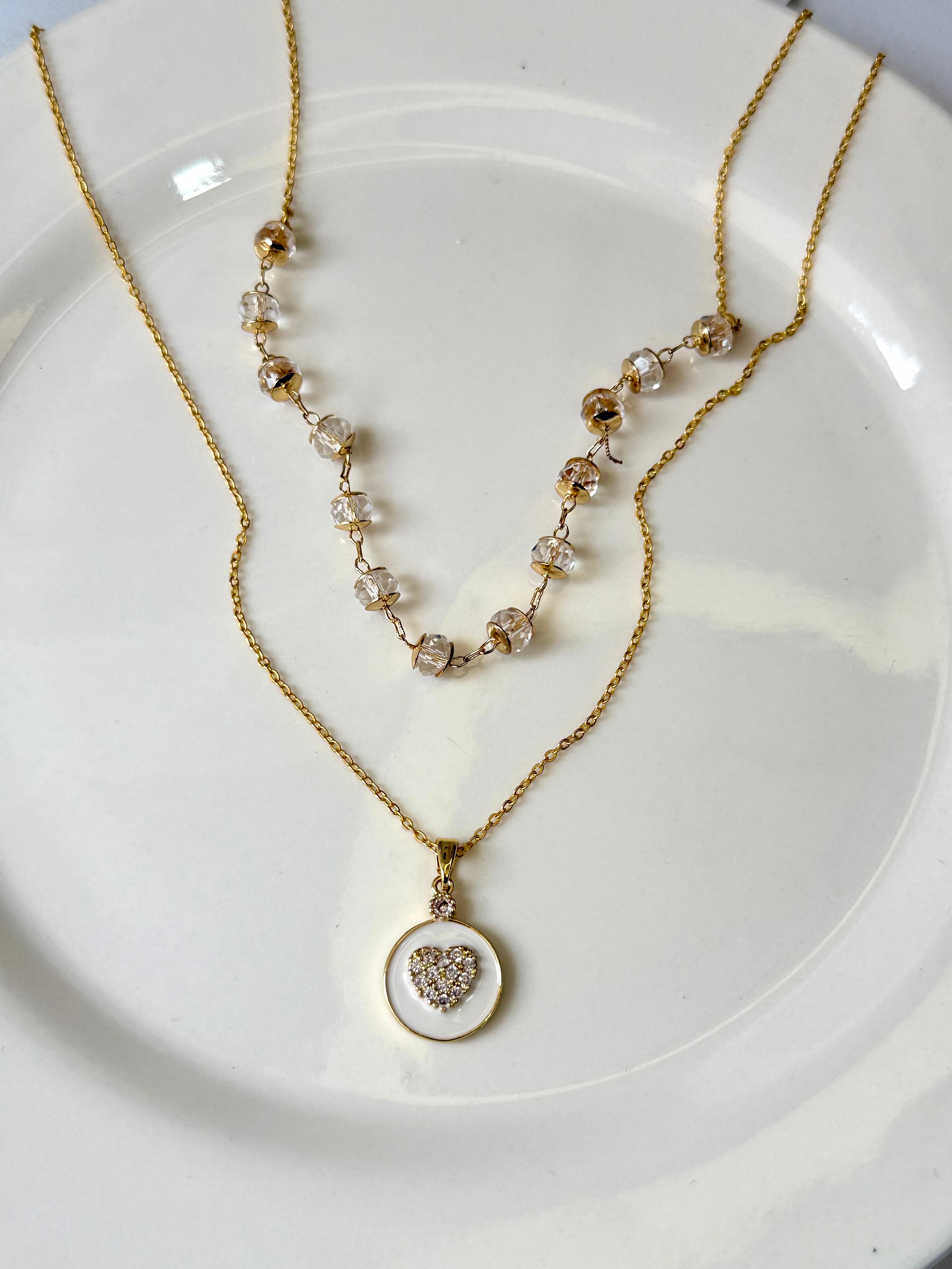 COLLAR DOBLE CORAZON PIEDRAS 7326001