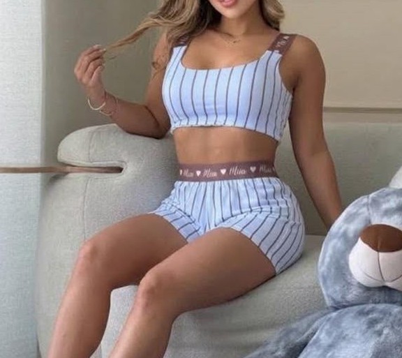 PIJAMA SHORT Y TOP RAYAS AZUL MIIA 871