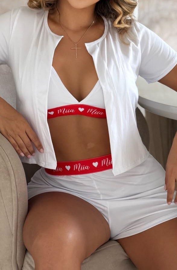 PIJAMA TRIO SHORT TOP Y CAMISETA BLANCO MIIA 864