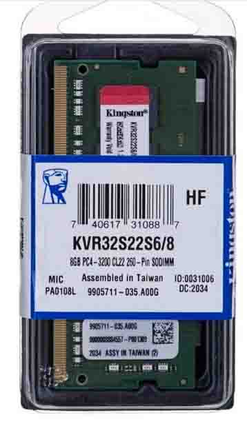 Memoria RAM KINGSTON PC4 8GB 3200 SODIMM Portátil