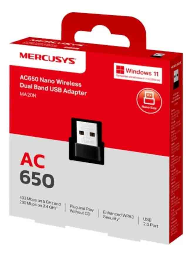 Adaptador Mercusys AC650 USB inalámbrico nano de doble banda 