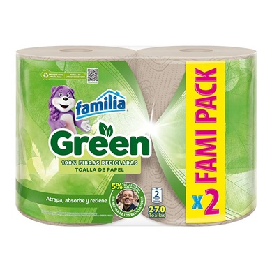 Toalla cocina Familia Green x 2 rollos x 135 toallas c/u