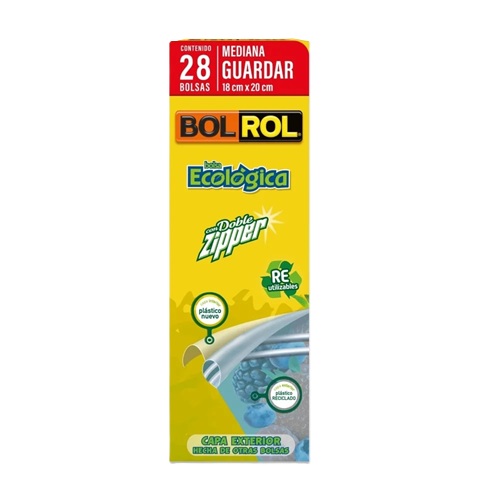 Bolsa Ecológica Mediana Doble Zipper BOL ROL X 28 BOLSAS