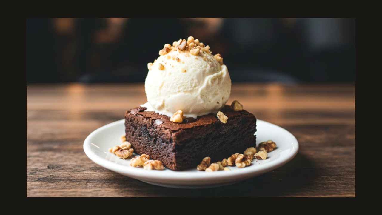 BROWNIE CON HELADO Y NUEZ