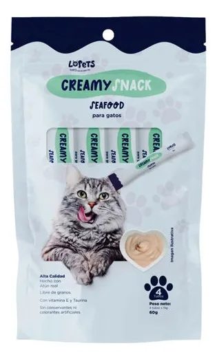 LOPETS CREAMY SNACKS PARA GATO SABOR SEAFOOD   4 TUBOS