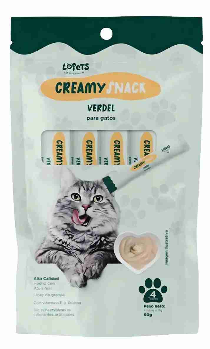 LOPETS CREAMY SNACKS PARA GATO SABOR VERDEL   4 TUBOS