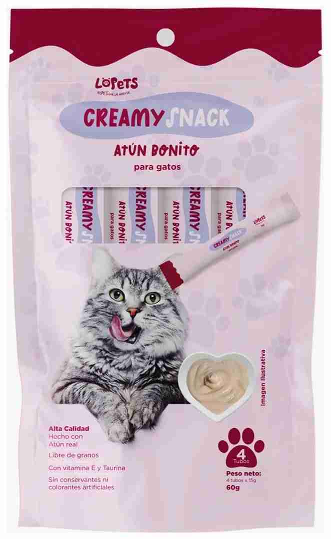 LOPETS CREAMY SNACKS PARA GATO SABOR ATÚN BONITO 4 TUBOS