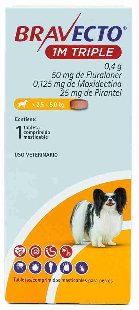 BRAVECTO 1 MES TRIPLE ACCIÓN 1 TAB PARA 2.5A5KGS