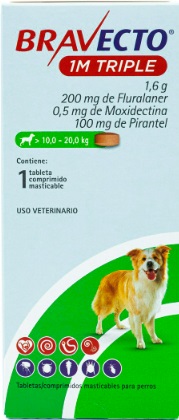 BRAVECTO 1 MES TRIPLE ACCIÓN 1 TAB PARA 10-20KG.