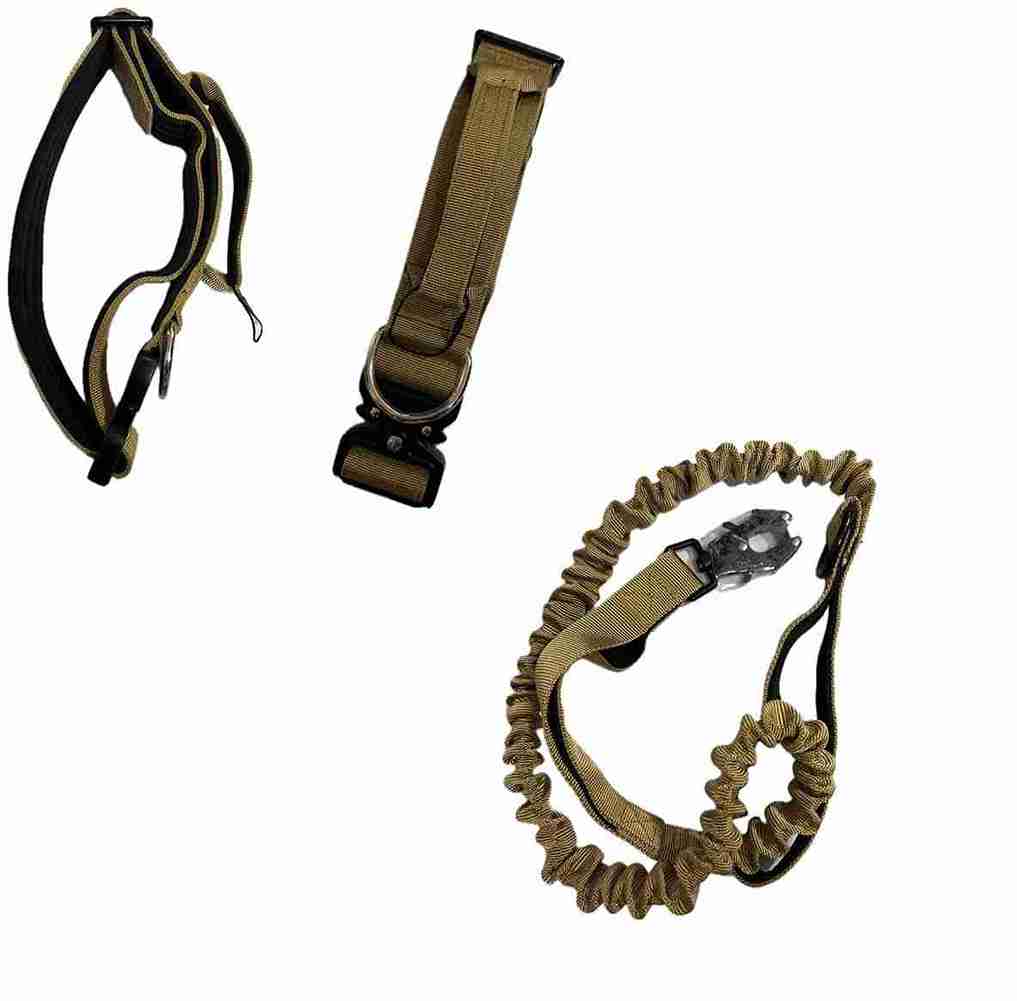 JUEGO DE CORREA Y COLLAR TÁCTICO  115-140CM/CUELLO 38-48CM CAQUI MEDIANO