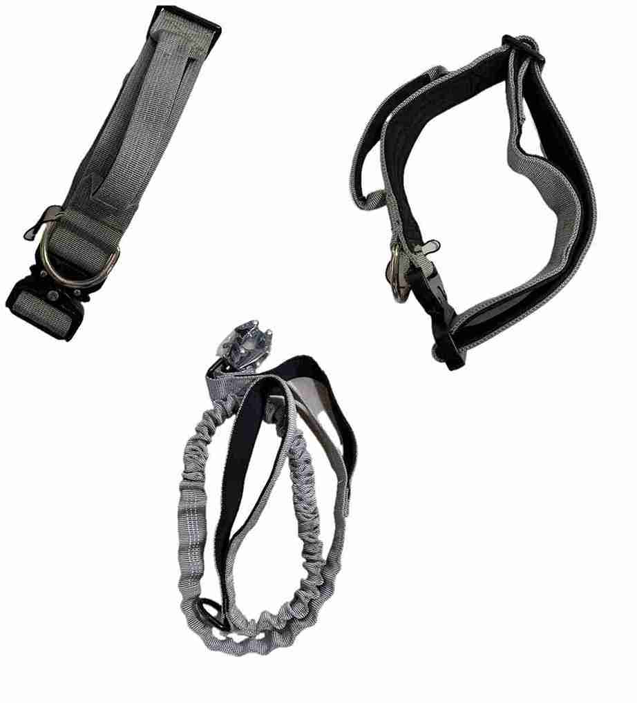 JUEGO DE CORREA Y COLLAR TÁCTICO 115-140CM/CUELLO 38-48CM GRIS MEDIANO