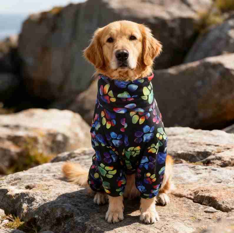 PIJAMA NEGRA CON HUELLAS DE COLORES