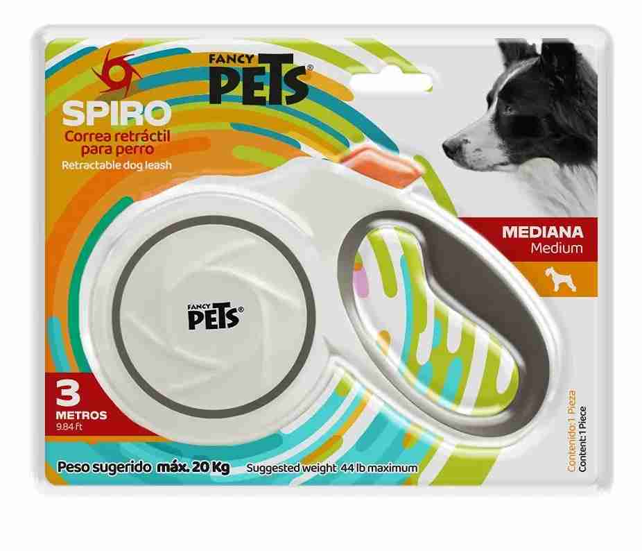 CORREA RETRACTIL FANCY PETS SPIRO MED BLANCA