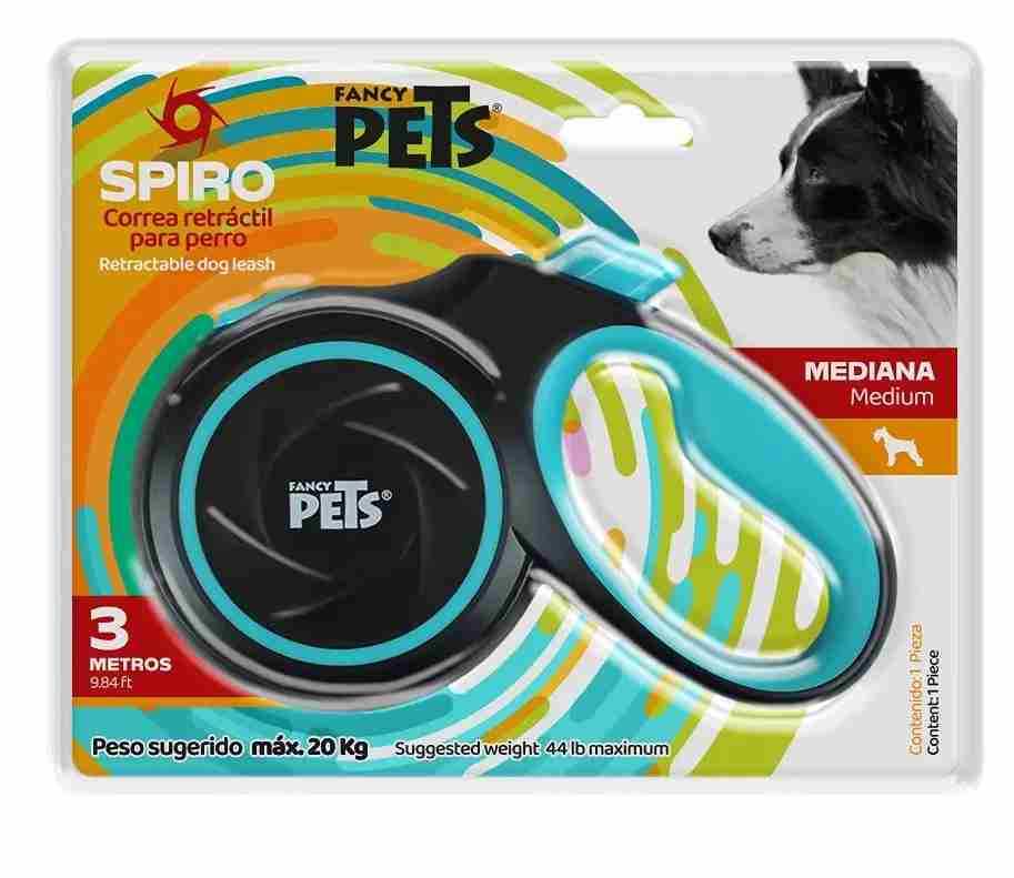 CORREA RETRACTIL FANCY PETS SPIRO MED NEGRA