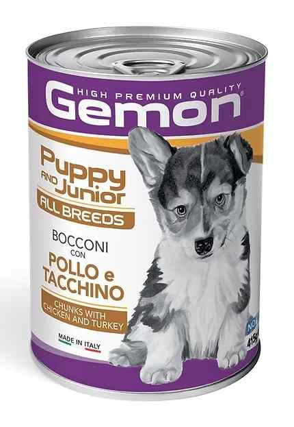 GEMON PUPPY & JUNIOR ALIMENTO HÚMEDO POLLO Y PAVO 415GR