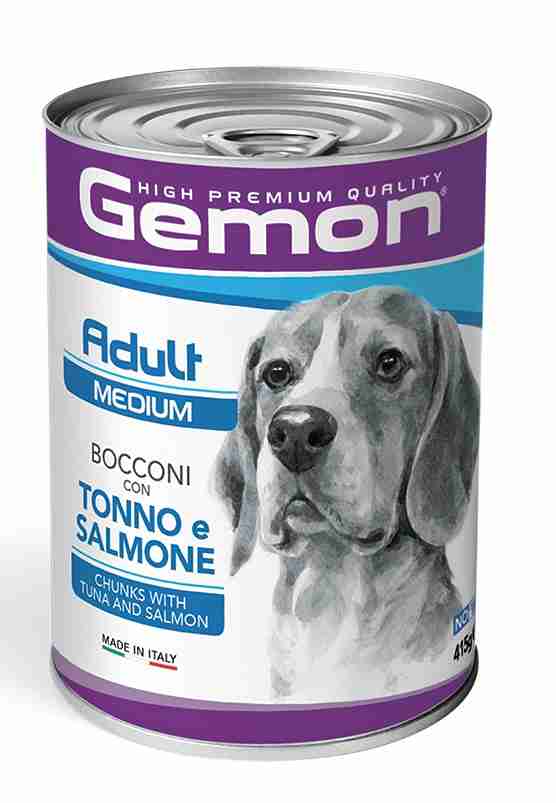 GEMON ALIMENTO HUMEDO PARA ADULTO RAZAS MEDIANAS ATÚN Y SALMÓN 415GR