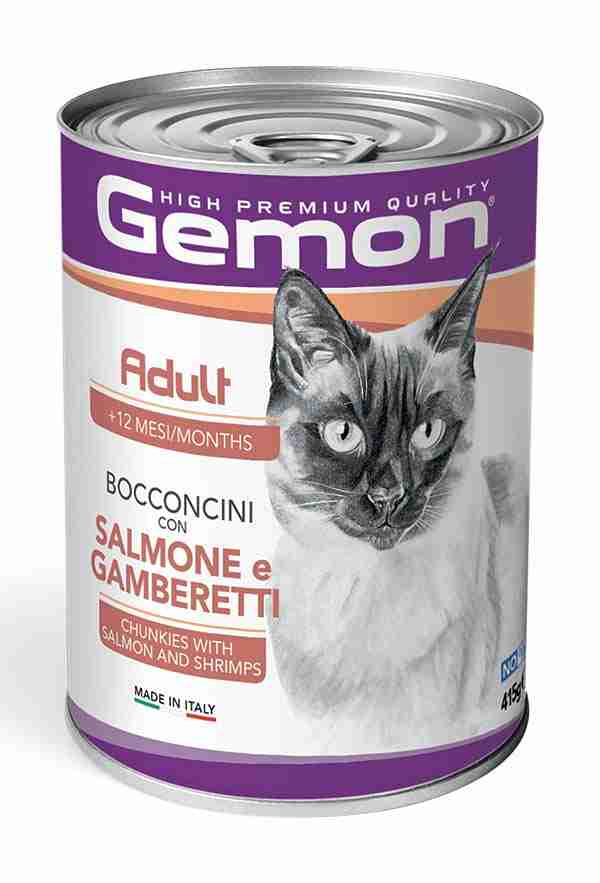 GEMON ALIMENTO HUMEDO PARA GATO ADULTO SALMÓN Y CAMARONES 415GR