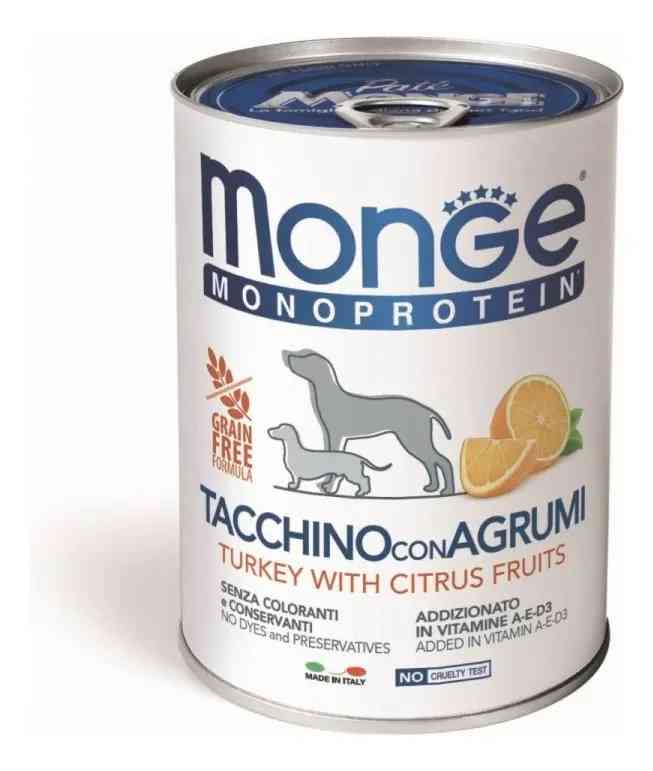 MONGE MONOPROTEIN PAVO CON FRUTOS CITRICOS 400GR