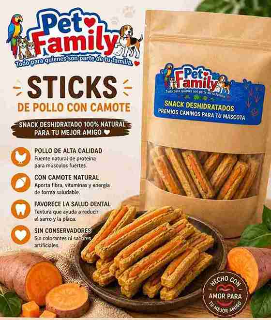 STICKS DE POLLO CON CAMOTE DESHIDRATADO (BOLSA 200GRS)
