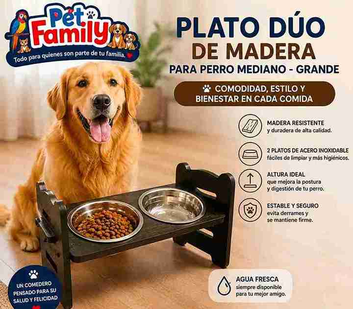 PLATO DUO CON BASE DE MADERA NEGRO GRANDE